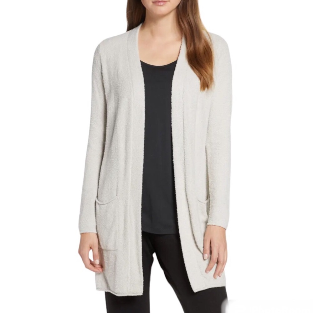 Barefoot Dreams Cozy Chic Lite Long Cardigan in Silver Off White Size Medium